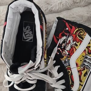 Vans High-Top Sneakers - Black, Red, and Yellow.. Christmas Vans Adult Size